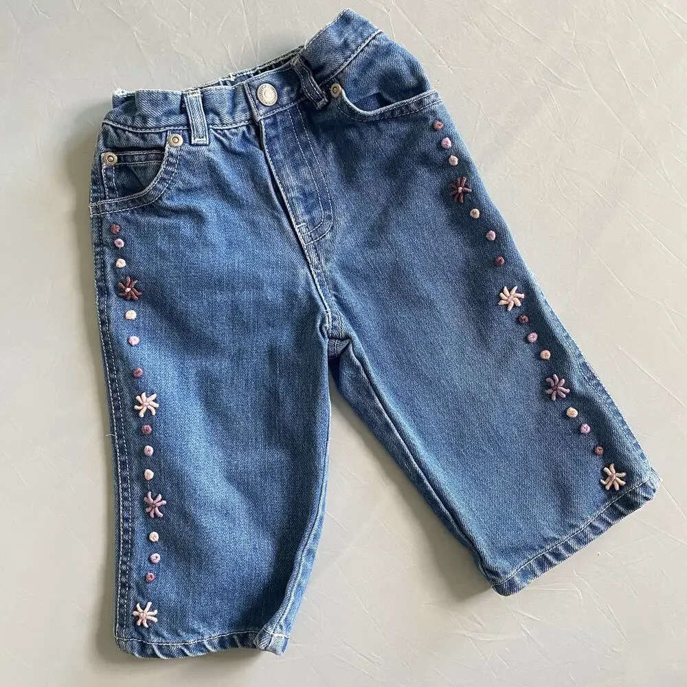 Vintage Baby Gap Floral Crewel Embroidered Jeans